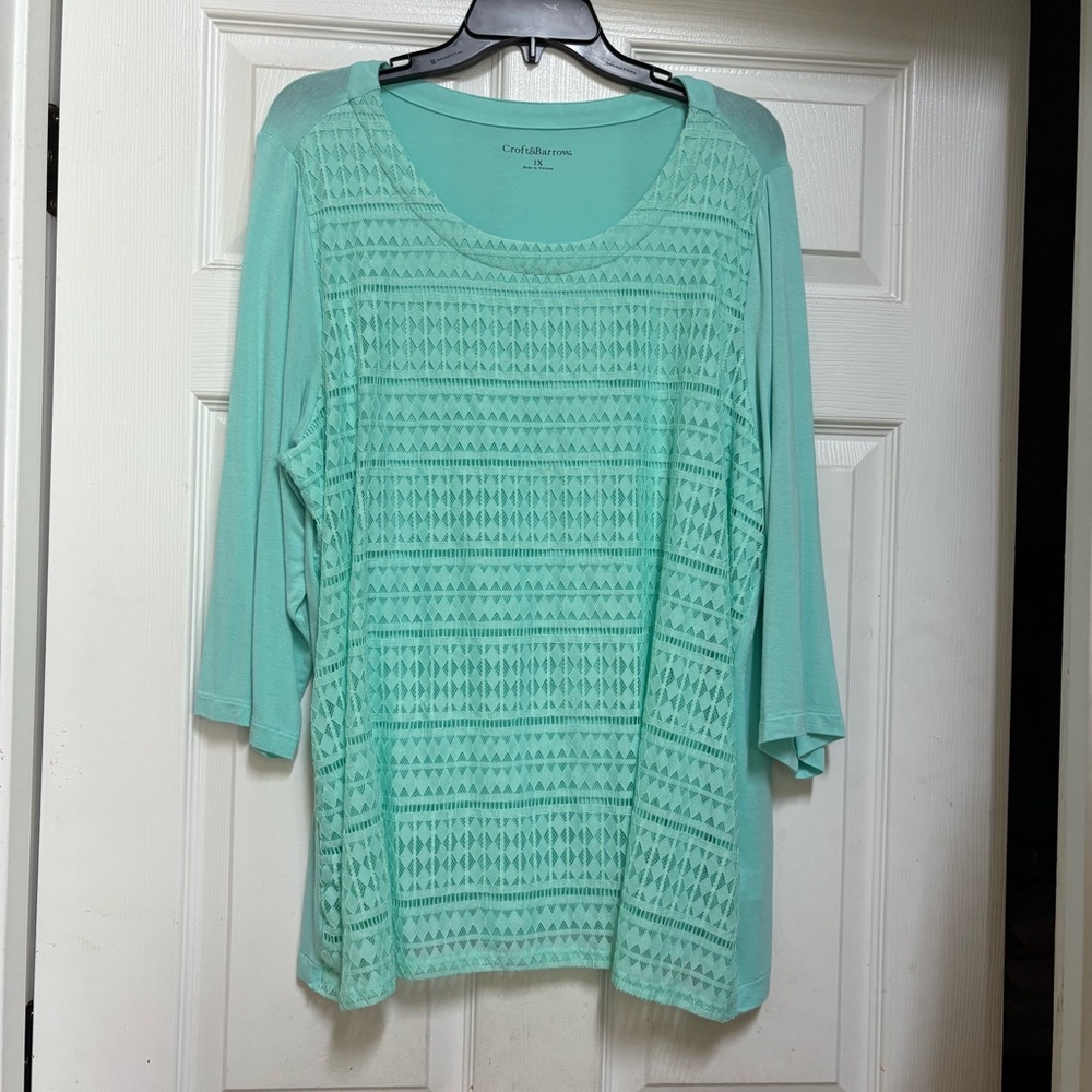 Croft & Barrow Green 3/4 Sleeve Boxy Blouse
